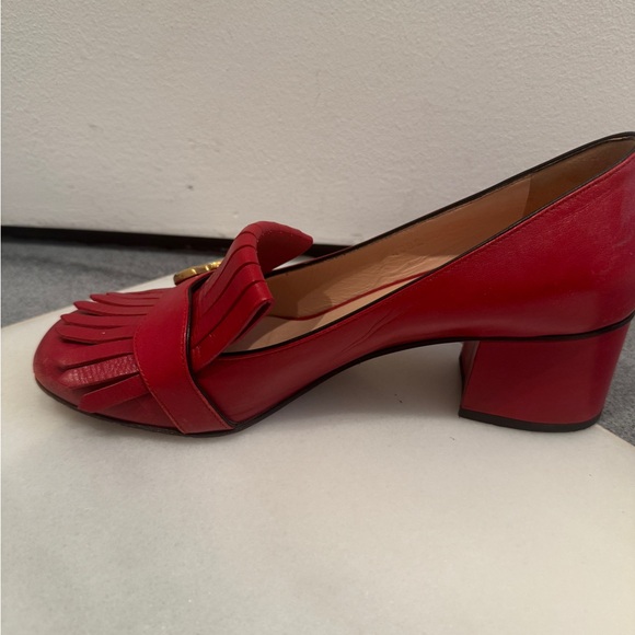 Gucci Marmot Mid-Heel Fringe Loafers in Red - Picture 10 of 14